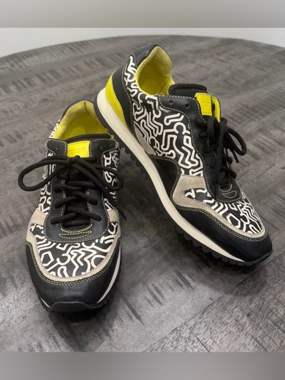 Coach Black & White Graphic Sneakers with Neon Yellow Details - Picture 5 of 6